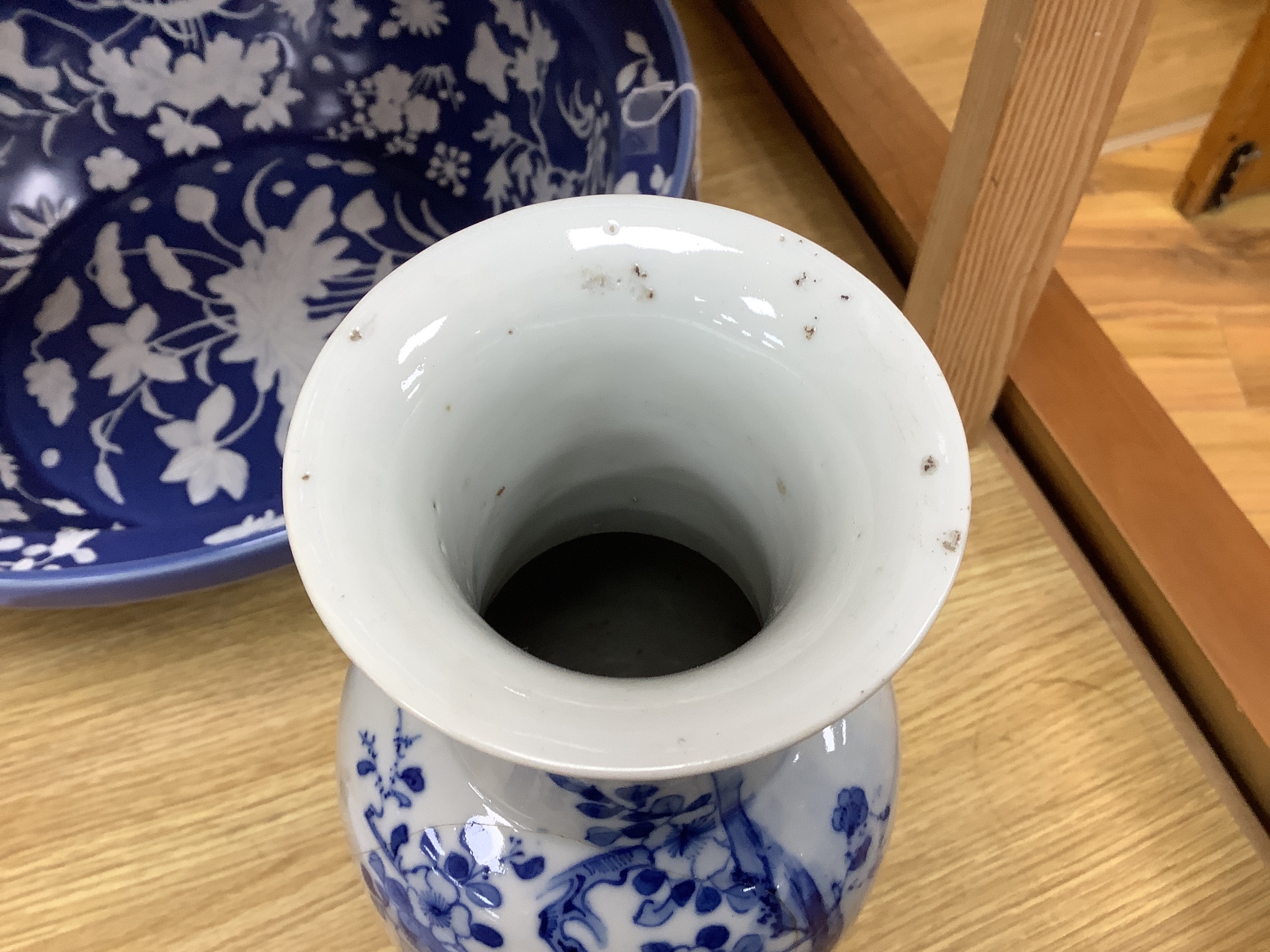 A Chinese prunus baluster vase, 26cm, and a Chinese blue and white baluster vase, both late 19th century